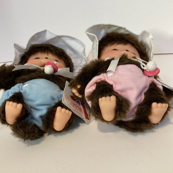 Monchhichi Bebichhichi 25cm Pair Doll Plush Toy Boy Girl Sekiguchi Japan Tag - Picture 13 of 15